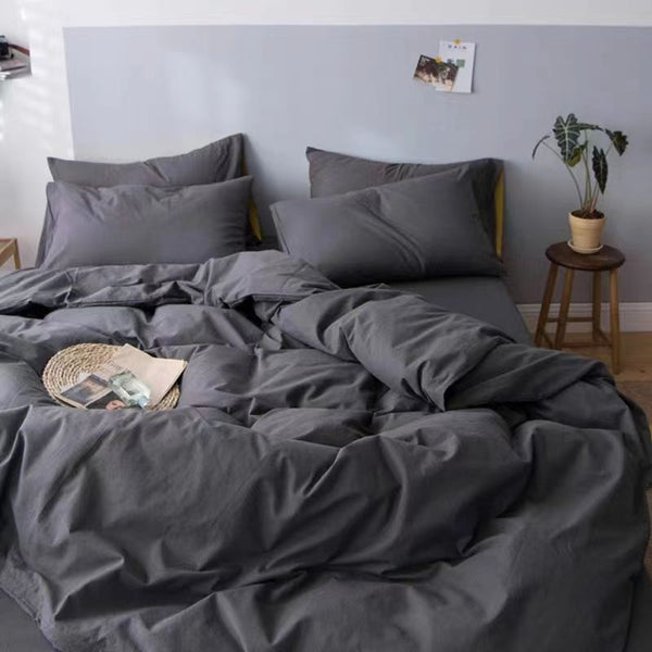 Grey Bedding Set Solid Color Flat Sheet Duvet Cover - kjrcare